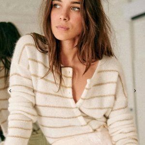 Sezane Gaspard Cardigan - Ecru/Gold, Size XS